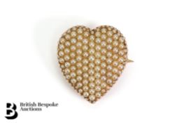 Edwardian 14ct Yellow Gold and Pearl Heart Brooch