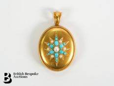 Victorian 14/15ct Gold Turquoise and Seed Pearl Locket