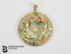 Chinese Oriental White Jade Dragon Pendant