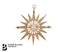 Victorian 14ct Yellow Gold Star Burst Pendant Brooch