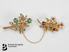 9ct Emerald and Diamond Floral Brooch