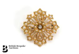 Victorian 18ct Gold Diamond and Pearl Star Burst Brooch