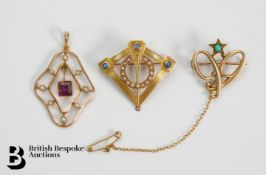 Edwardian 9ct Gold Garnet and Pearl Pendant