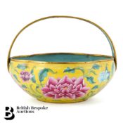 Chinese Qing Dynasty Imperial Yellow Flower Basket, Qianlong Reign / 罕见的中国皇家黄珐琅花篮,乾隆时