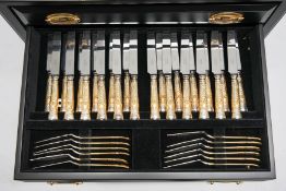 12 Place Carrs, Sheffield Canteen of Partial Gold Silver Plated Coburg Pattern Cutlery