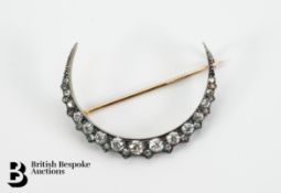 Gold and Silver Diamond Crescent Brooch