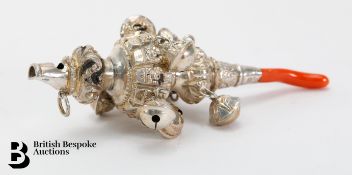 Victorian Silver and Coral Teether, Rattle and Whistle