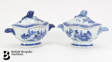 Pair of Chinese Sauce Boats with Covers