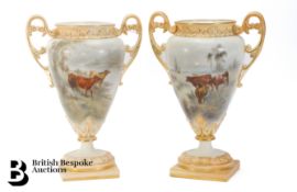 Pair of Worcester Twin Handled Vases - John Stinton (1854-1956)