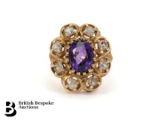 14ct Yellow Gold Amethyst and White Stone Ring