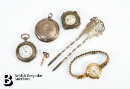 15ct Gold Cocktail Watch, Silver Watches, Compact and Hair Pin