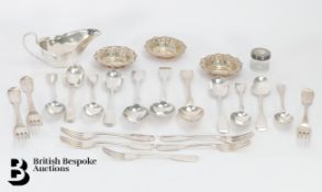 Silver Flatware, Pin Dishes and Sauce Boat