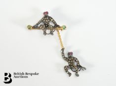 Silver and 9ct Gold Twin Monkey Brooch