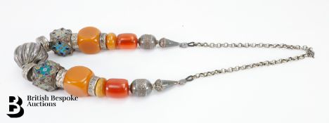 Silver Amber-Style Bead Necklace