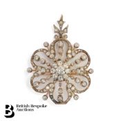 Edwardian 14ct White Gold Diamond Pendant Brooch