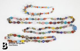Four Murano Style Glass Bead Necklaces