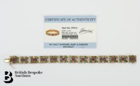 9ct Gold Fancy Sapphire, Ruby and Diamond Bracelet