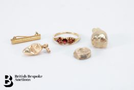 14ct Yellow Gold Garnet Ring and Miscellaneous Gold