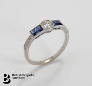 Art Deco 18ct Gold and Platinum Sapphire and Diamond Ring