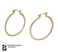Pair of Yellow Metal and White Stone Hoop Earrings