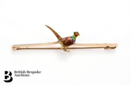 9ct Yellow Gold and Enamel Pheasant Brooch