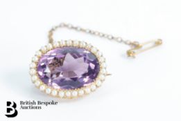 15ct Gold Amethyst and Seed Pearl Brooch