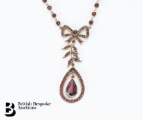 Synthetic Garnet and Yellow Metal Necklace and Pendant