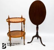 Yew Wood Side Table and Oval Tilt Top Table