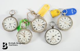 Five English Silver Pocket Watches