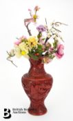 Chinese Cinnabar Baluster Vase with Stone Floral Arrangement