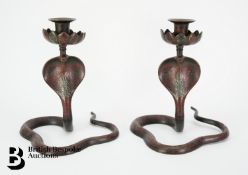 Pair of Indian Enamelled Cobra Candlesticks