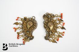 Indian Yellow Metal Coral and Semi-Precious Stone Belt Clasp