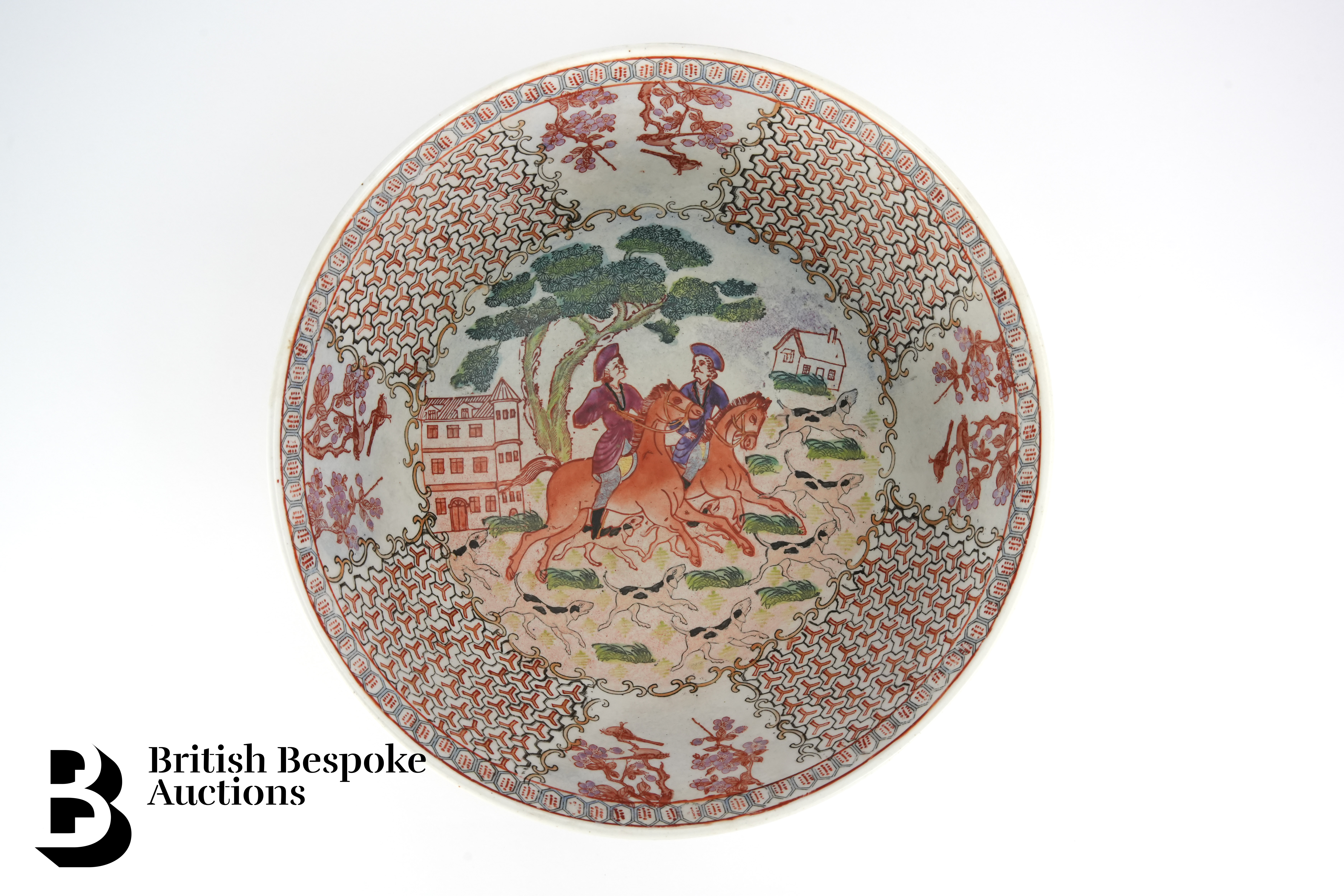 Large Famille Rose 'European Hunting' Bowl - Image 3 of 6