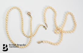 Two 9ct Gold Clasp Pearl Necklaces