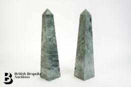 Pair of Green Stone Obelisk