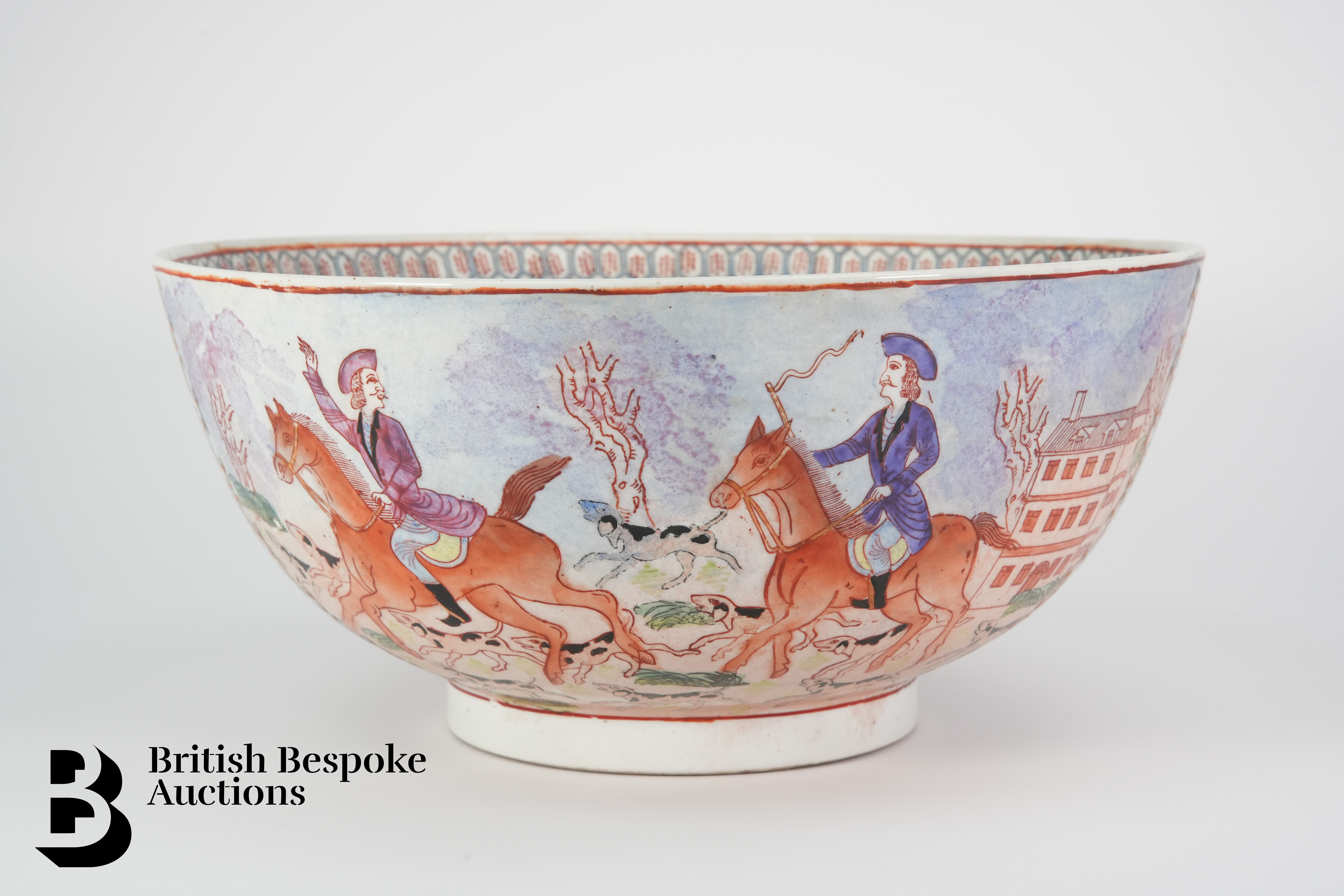 Large Famille Rose 'European Hunting' Bowl - Image 2 of 6