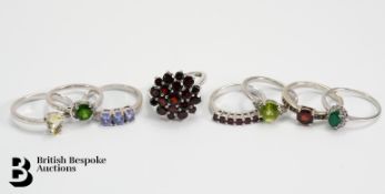Eight Silver Semi-Precious Stone Rings