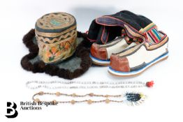 20th Century Tibetan Leather and Cotton Applique Boots
