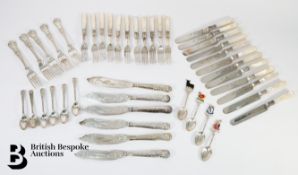 Mother of Pearl and Silver Plated Fruit Knives and Forks