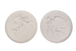 Pair of Bisque Bas Relief Plaques After Bertel Thorvaldsen - Le Jour and La Nuit