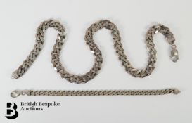 Silver Curb Link Neck Chain and Bracelet