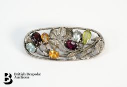 Silver Semi-Precious Stone Floral Leaf Brooch