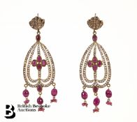 Indian Ruby and Moonstone Drop Earrings