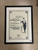 VINTAGE RAFFLES HOTEL SINGAPORE POSTER FRAMED AND GLAZED 58 X 79CM