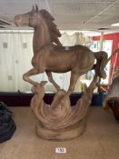 LARGE CARVED WOODEN HORSE 58CM