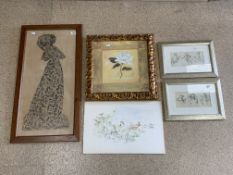 FOUR PICTURES AND A RUBBING 46 X 87CM