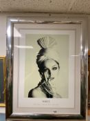 VINTAGE VOGUE 1960S DAVID BAILEY (PLEATED TURBAN TWIGGY) FRAMED AND GLAZED 72 X 91CM