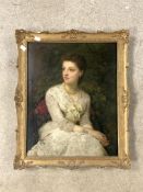 ATTRIBUTED TO ALBERT LUDOVICI SR (1820-1894) PORTRAIT OF A YOUNG LADY, OIL ON CANVAS, INSCRIBED