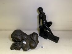 VINTAGE BRONZED FIGURE WITH ONE OTHER