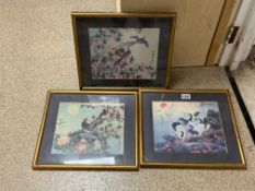 THREE JAPANESE PRINTS FRAMED AND GLAZED 40 X 36CM